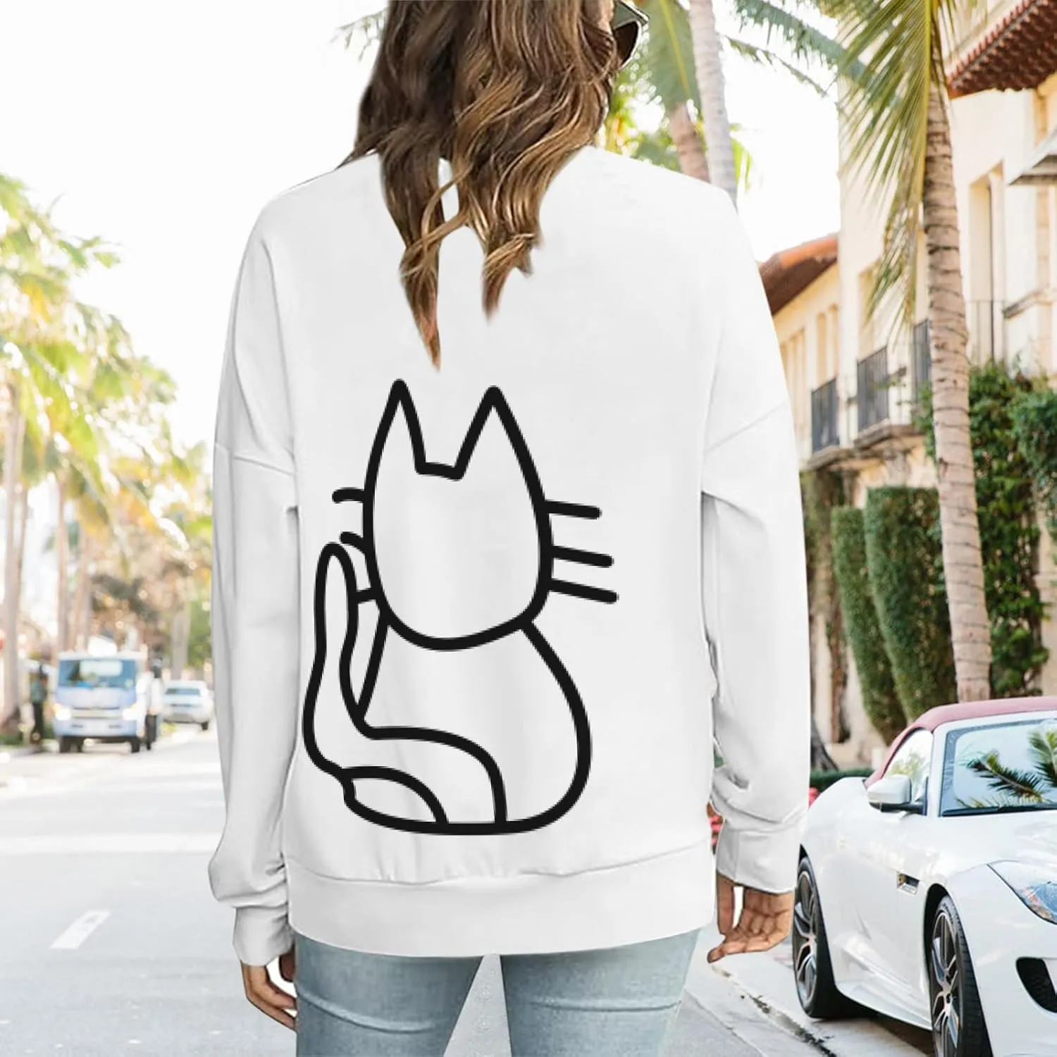 Cat Sweatshirts for Women Graphic Oversized Sweatshirt Funny Long Sleeve Shirt Cute Pullover Fleece Hoodie Tops