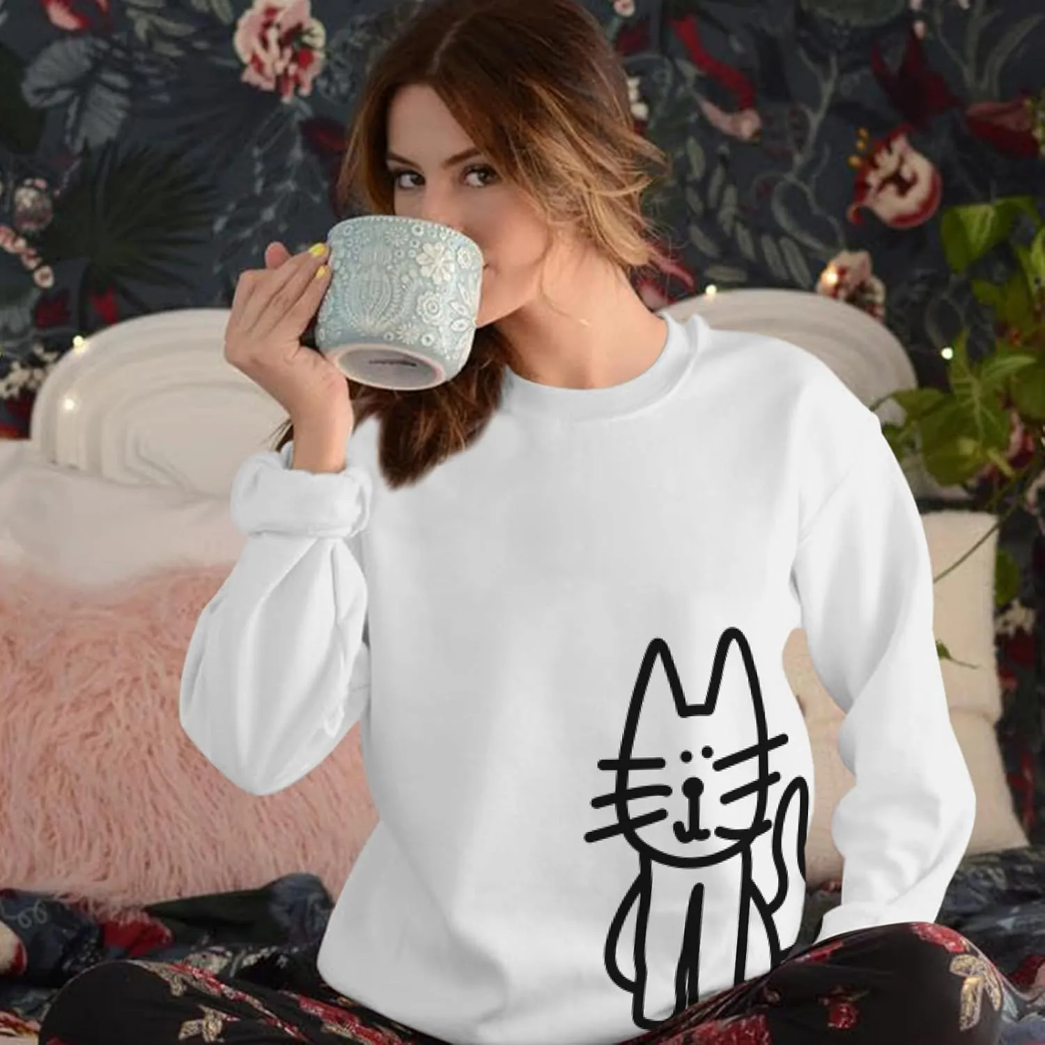 Cat Sweatshirts for Women Graphic Oversized Sweatshirt Funny Long Sleeve Shirt Cute Pullover Fleece Hoodie Tops