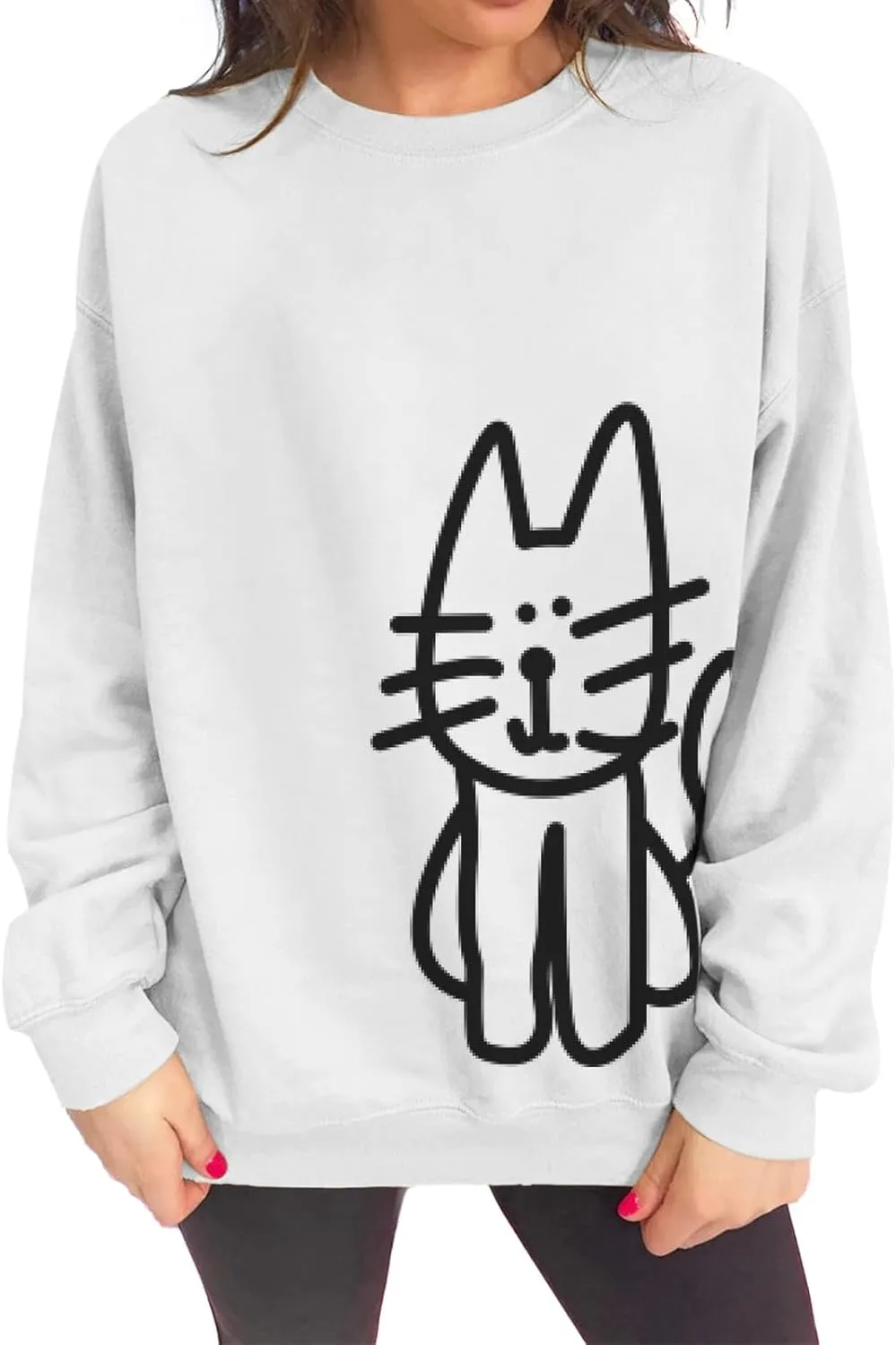 Cat Sweatshirts for Women Graphic Oversized Sweatshirt Funny Long Sleeve Shirt Cute Pullover Fleece Hoodie Tops