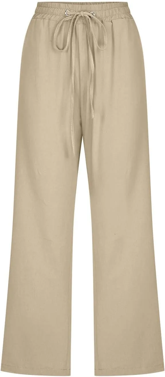 Ceboyel Womens Linen Crop Capris Drawstring Summer Pants Elastic Waist Trousers Casual Loose Summer Beach Outfits 2023