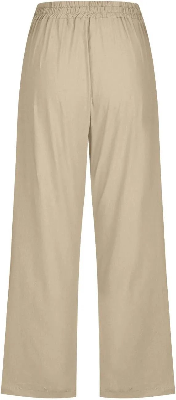 Ceboyel Womens Linen Crop Capris Drawstring Summer Pants Elastic Waist Trousers Casual Loose Summer Beach Outfits 2023