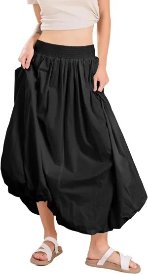 chouyatou Women's Summer Y2k Bubble Maxi Long Skirt Puffy Ruffle High Waist A-Line Smocked Skirt