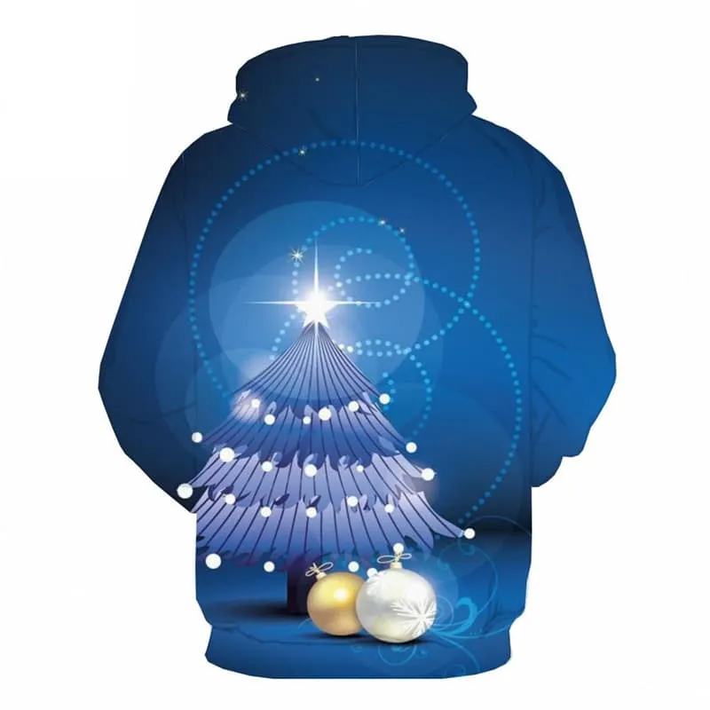 Christmas Sweatshirts men Christmas Tree Sweatshirt Printed Blue Hooded Casual New Year Hoody Anime Galaxy 3d Printed