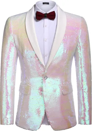 COOFANDY Men Shiny Sequin Blazer Tuxedo Party Dinner Prom One Button Suit Jacket