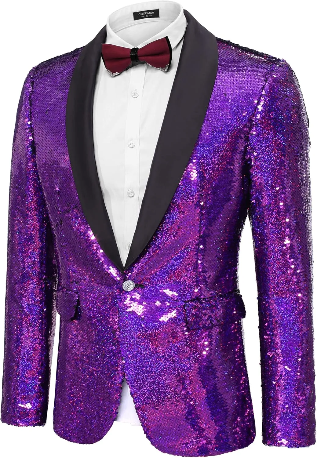 COOFANDY Men Shiny Sequin Blazer Tuxedo Party Dinner Prom One Button Suit Jacket