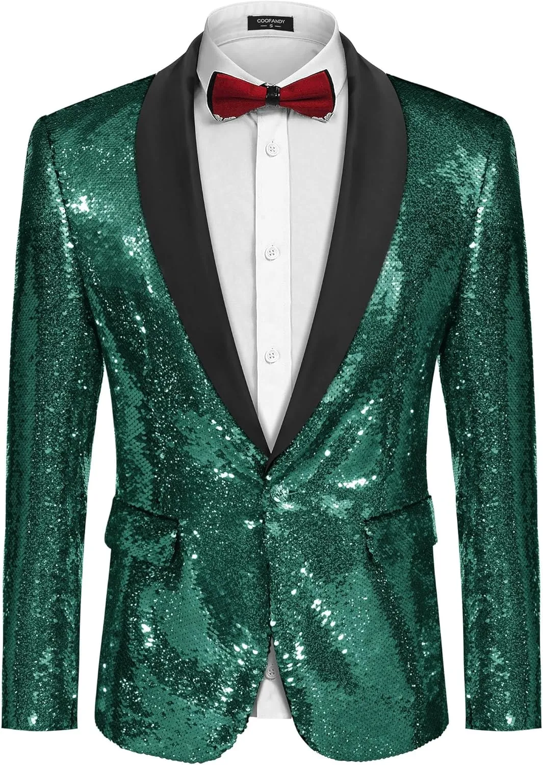COOFANDY Men Shiny Sequin Blazer Tuxedo Party Dinner Prom One Button Suit Jacket