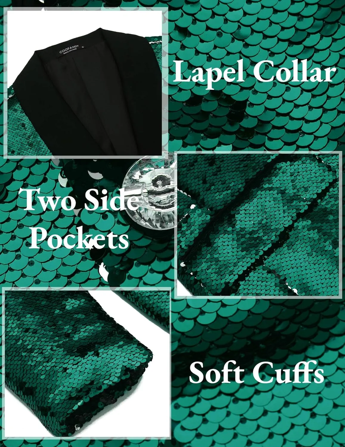 COOFANDY Men Shiny Sequin Blazer Tuxedo Party Dinner Prom One Button Suit Jacket