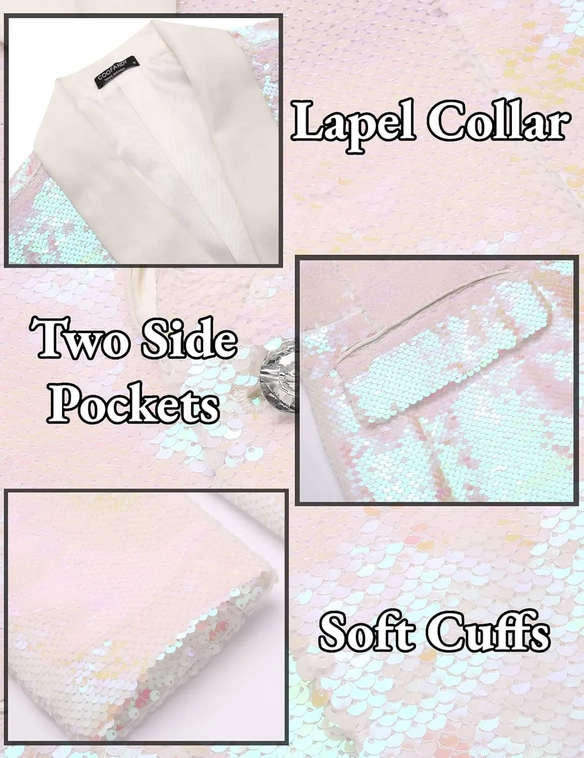 COOFANDY Men Shiny Sequin Blazer Tuxedo Party Dinner Prom One Button Suit Jacket