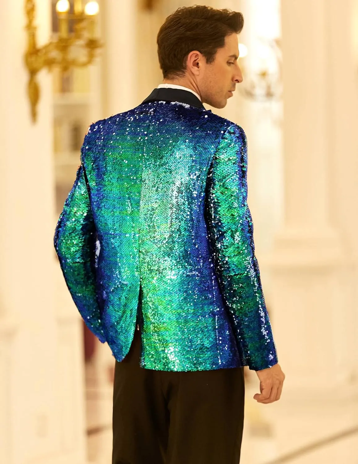 COOFANDY Men Shiny Sequin Blazer Tuxedo Party Dinner Prom One Button Suit Jacket
