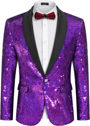 COOFANDY Men Shiny Sequin Blazer Tuxedo Party Dinner Prom One Button Suit Jacket