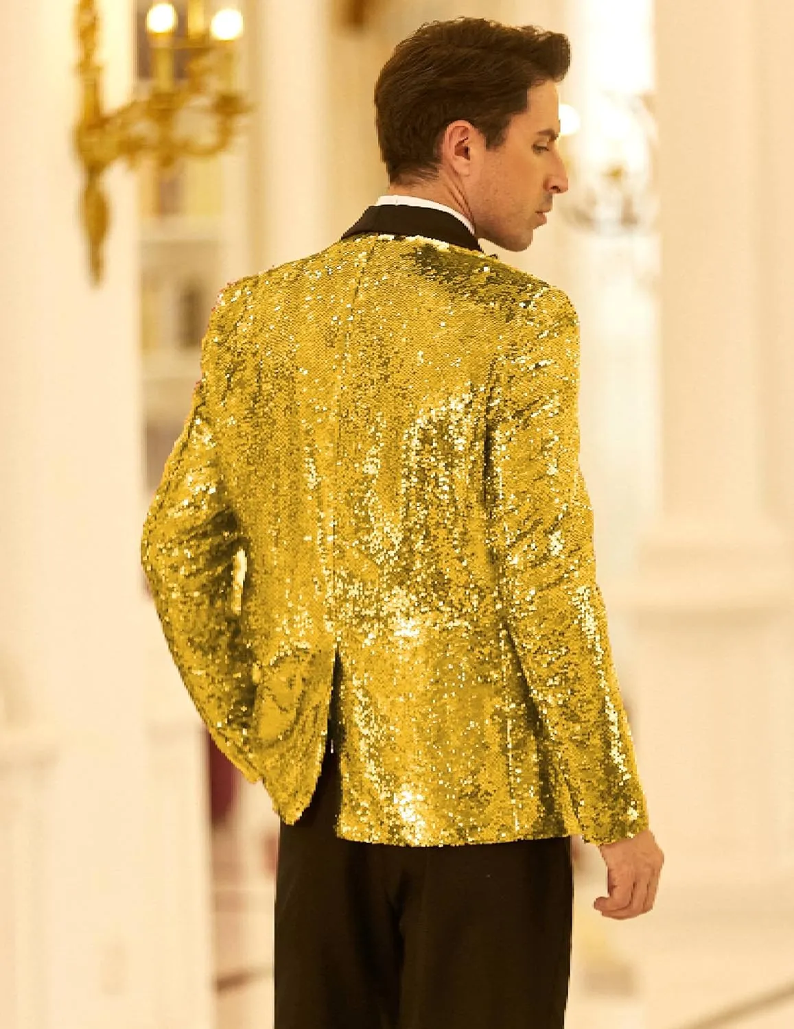 COOFANDY Men Shiny Sequin Blazer Tuxedo Party Dinner Prom One Button Suit Jacket