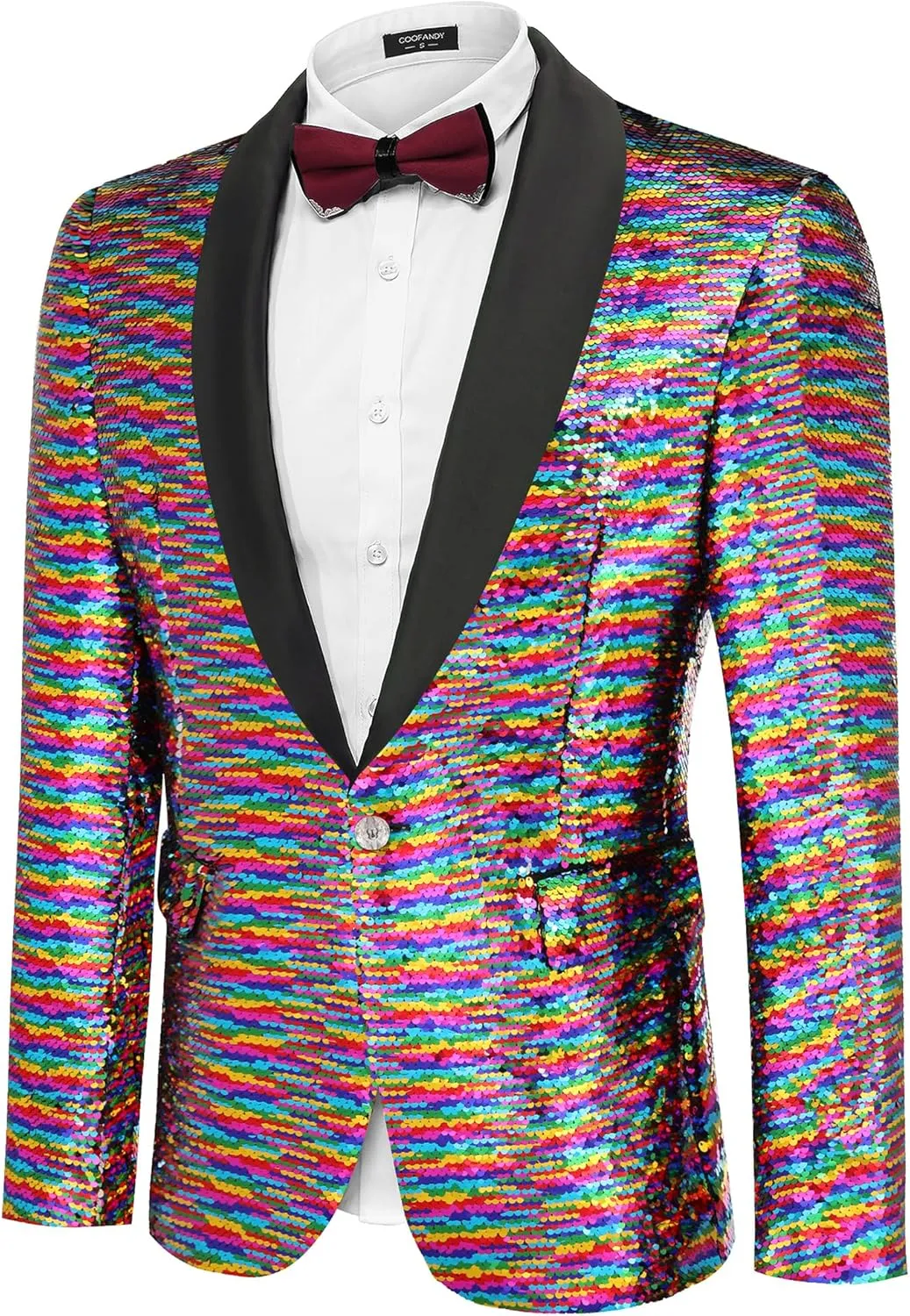 COOFANDY Men Shiny Sequin Blazer Tuxedo Party Dinner Prom One Button Suit Jacket