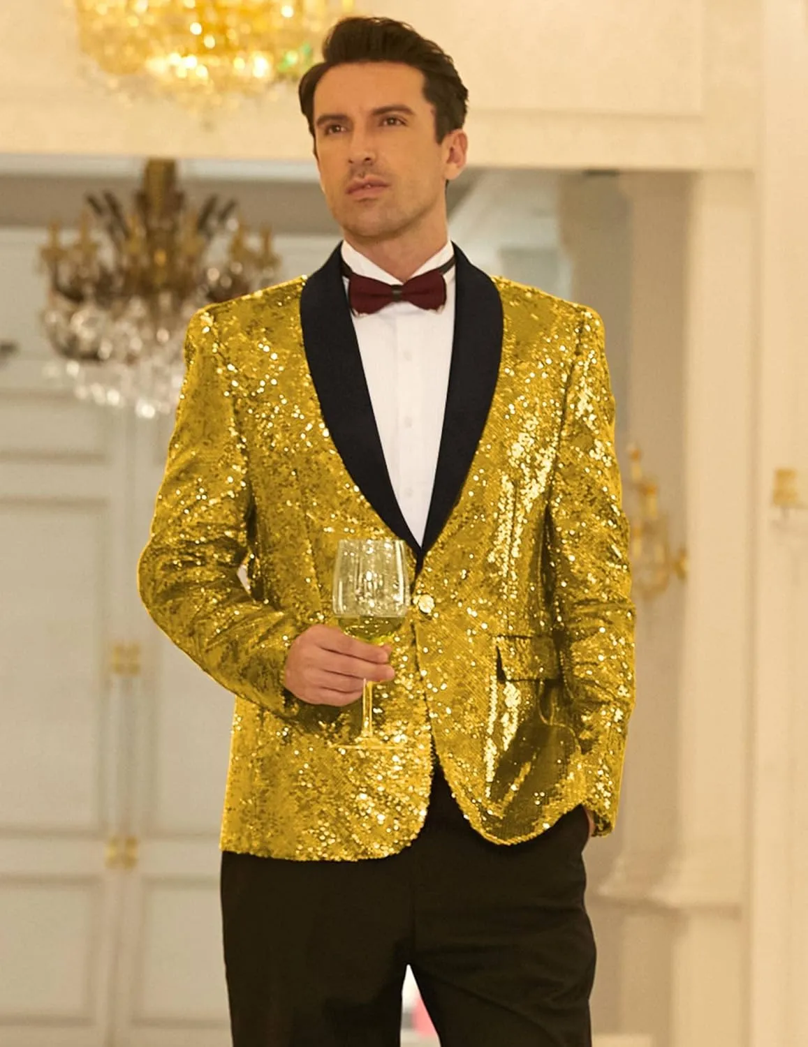 COOFANDY Men Shiny Sequin Blazer Tuxedo Party Dinner Prom One Button Suit Jacket