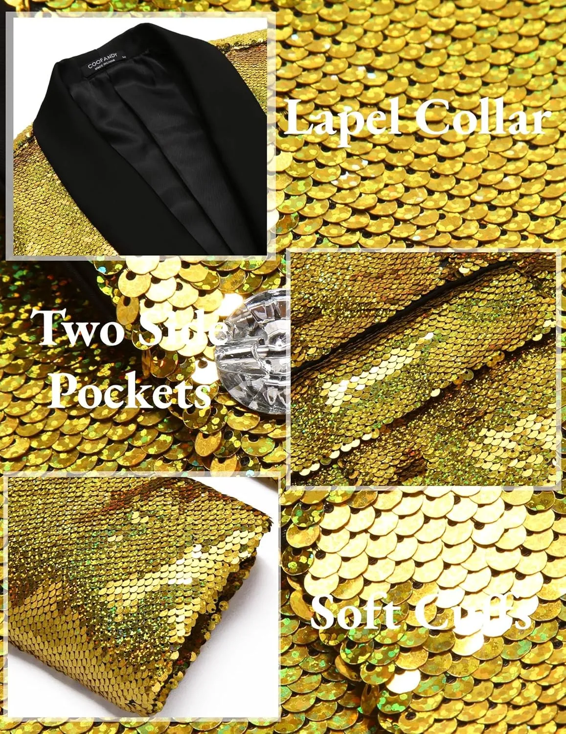 COOFANDY Men Shiny Sequin Blazer Tuxedo Party Dinner Prom One Button Suit Jacket