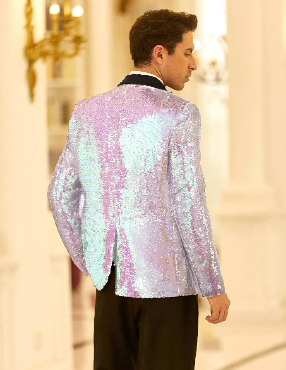 COOFANDY Men Shiny Sequin Blazer Tuxedo Party Dinner Prom One Button Suit Jacket