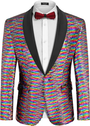 COOFANDY Men Shiny Sequin Blazer Tuxedo Party Dinner Prom One Button Suit Jacket