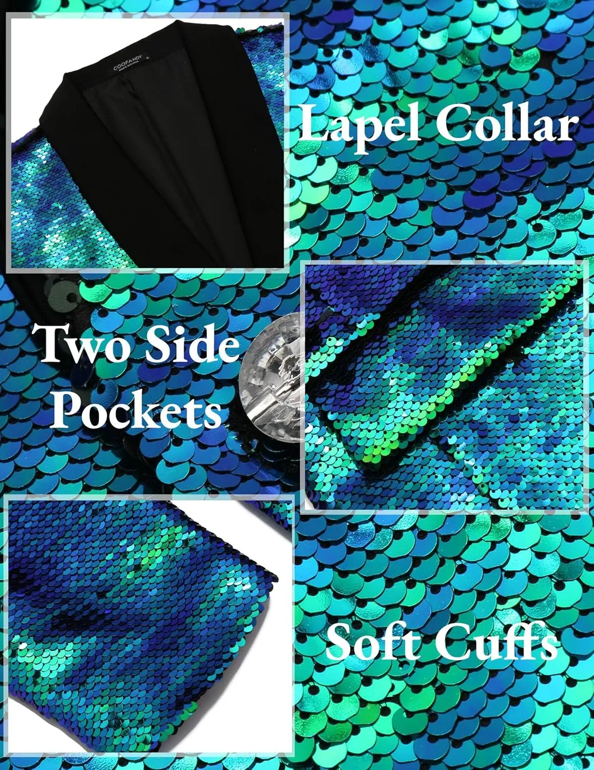 COOFANDY Men Shiny Sequin Blazer Tuxedo Party Dinner Prom One Button Suit Jacket