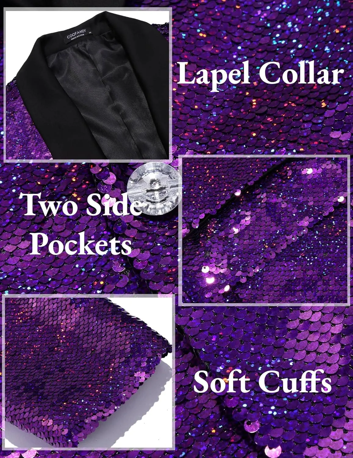 COOFANDY Men Shiny Sequin Blazer Tuxedo Party Dinner Prom One Button Suit Jacket