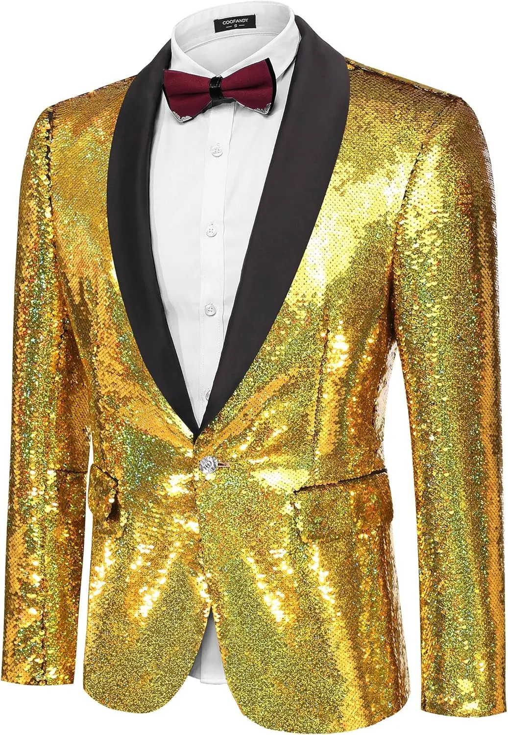 COOFANDY Men Shiny Sequin Blazer Tuxedo Party Dinner Prom One Button Suit Jacket