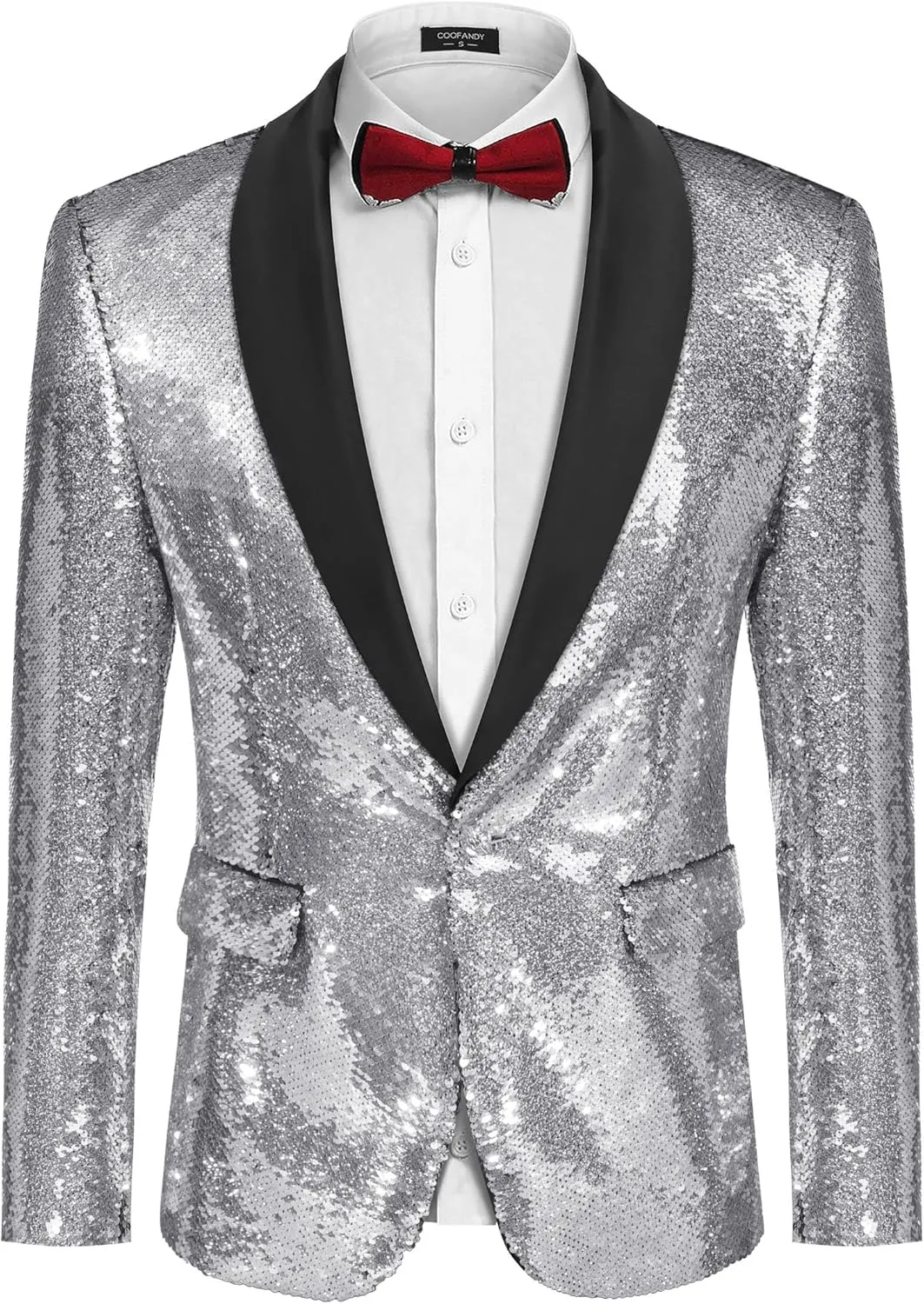 COOFANDY Men Shiny Sequin Blazer Tuxedo Party Dinner Prom One Button Suit Jacket