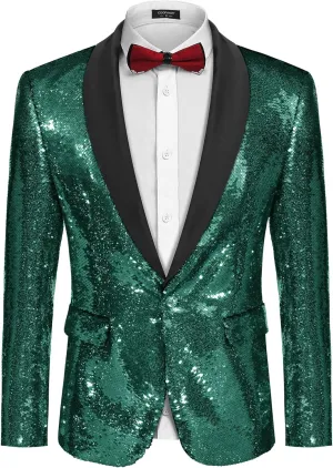 COOFANDY Men Shiny Sequin Blazer Tuxedo Party Dinner Prom One Button Suit Jacket