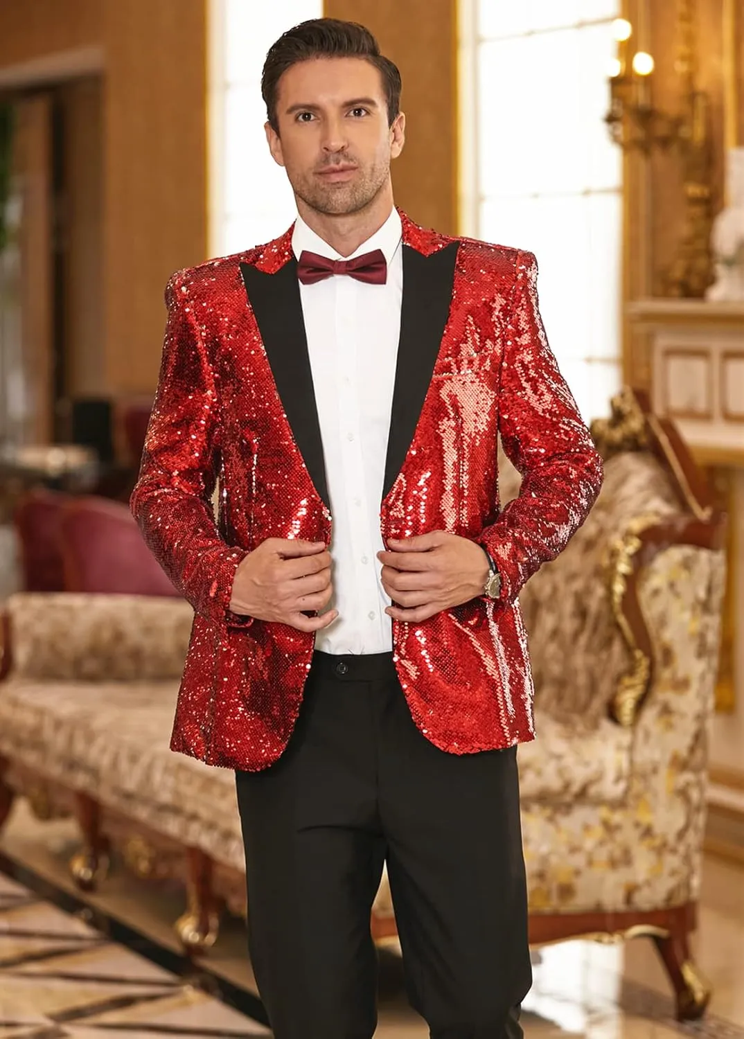 COOFANDY Mens Sequin Blazer Tuxedo Party Prom Wedding Tuxedo One Button Jacket