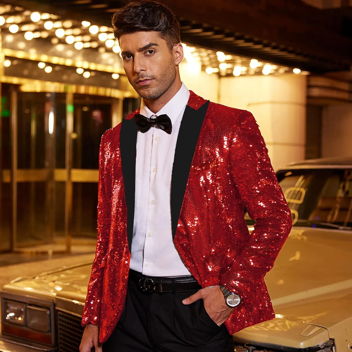 COOFANDY Mens Sequin Blazer Tuxedo Party Prom Wedding Tuxedo One Button Jacket
