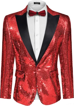 COOFANDY Mens Sequin Blazer Tuxedo Party Prom Wedding Tuxedo One Button Jacket