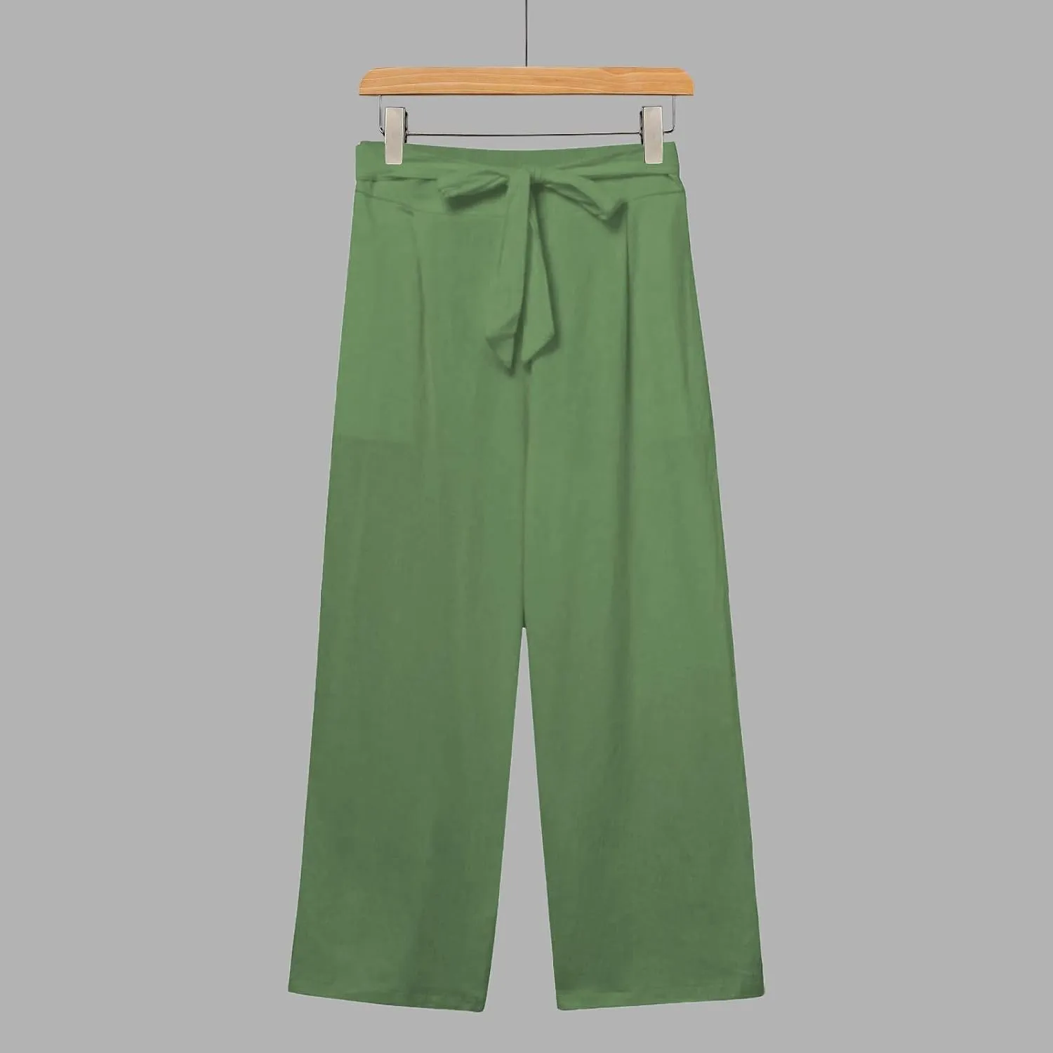 Cotton Linen Capri Pants for Women High Elastic Waisted Drawstring Cropped Wide Leg Linen Palazzo Trouser with Pocket
