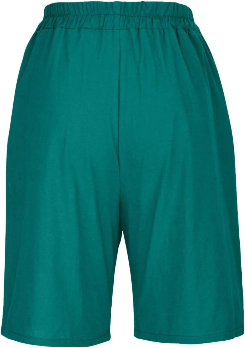 Cotton Linen Pants for Women Half Shorts Pants Summer Elastic Waist Buttons Solid Color Casual Pockets Pants
