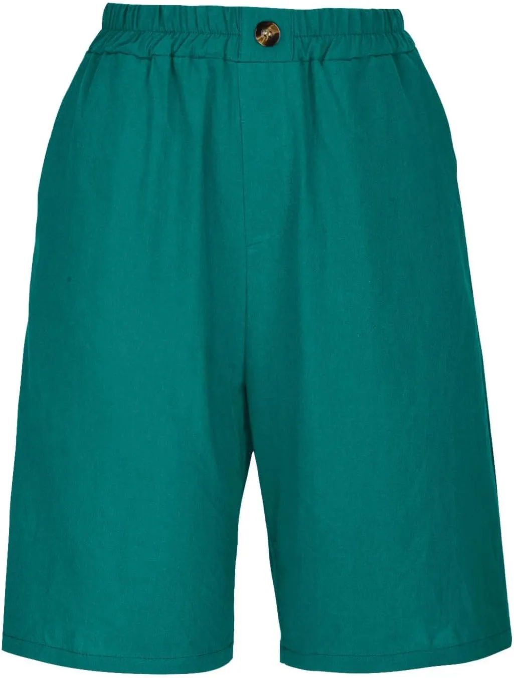 Cotton Linen Pants for Women Half Shorts Pants Summer Elastic Waist Buttons Solid Color Casual Pockets Pants