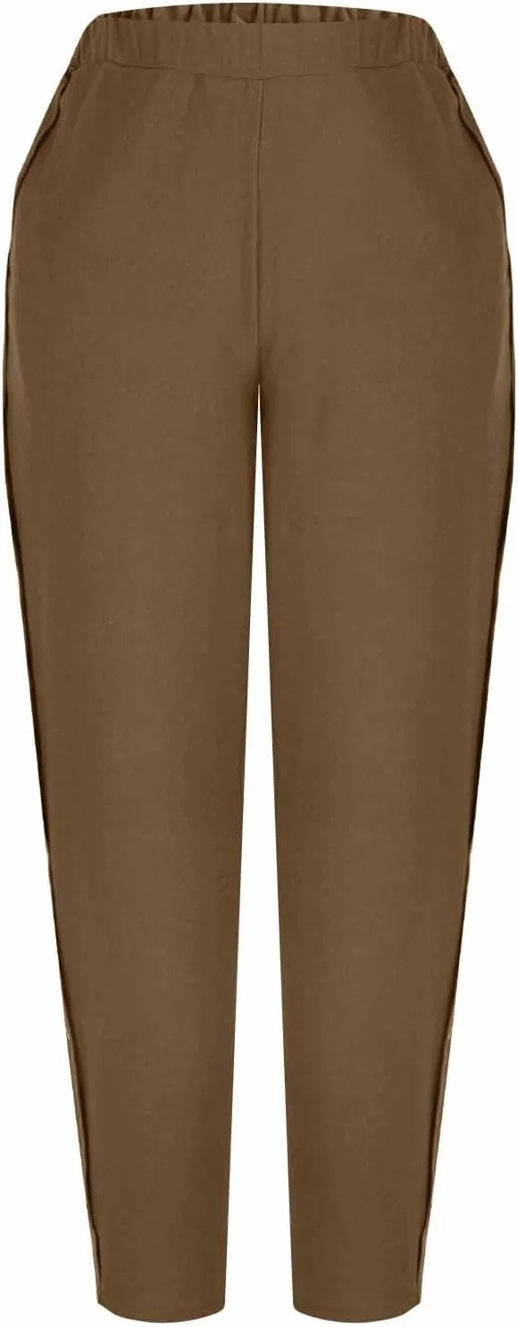 Cotton Linen Pants for Women Wide Straight Leg Side Button Pant Teen Girls 2025 Baggy Elastic Waist Comfy Crop Trouser