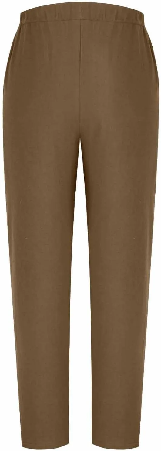 Cotton Linen Pants for Women Wide Straight Leg Side Button Pant Teen Girls 2025 Baggy Elastic Waist Comfy Crop Trouser