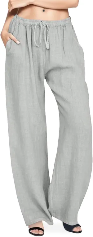 Cotton Linen Pants Women Straight Leg Casual Elastic High Waist Drawstring Work Trousers Loose Summer Palazzo Pants