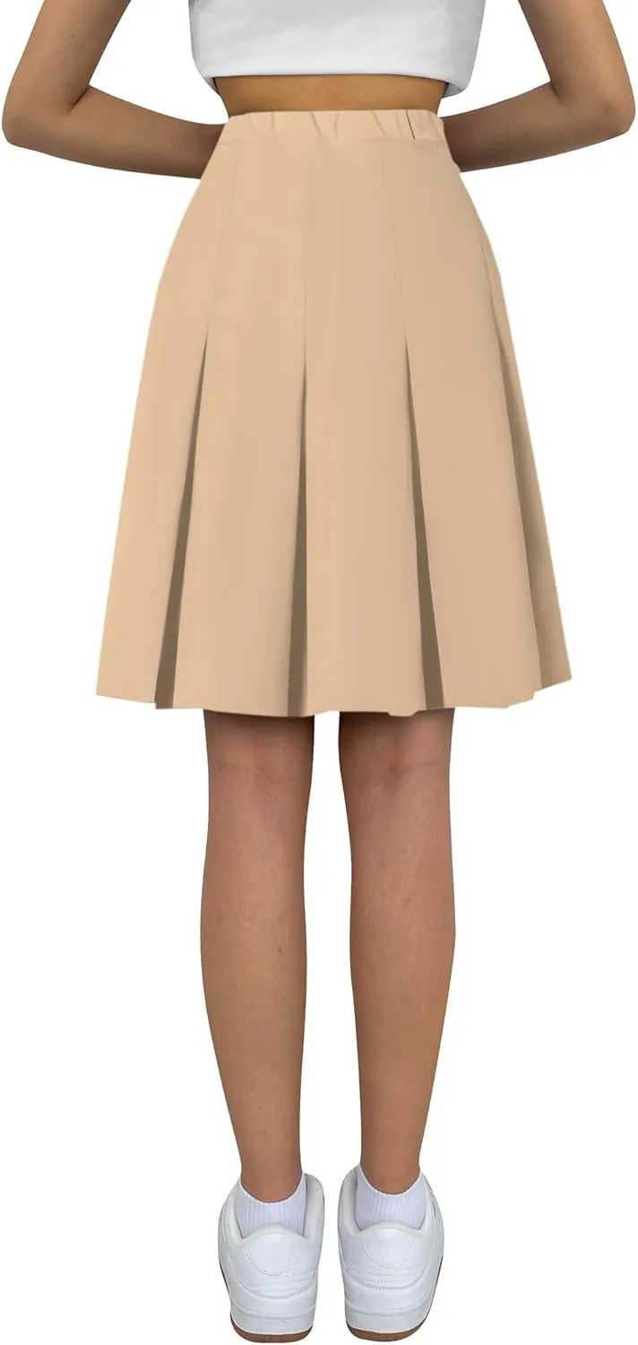 Cromoncent Girls Women's High Waist A-Line Long Pleated Skirts, 6 Years - US 4XL