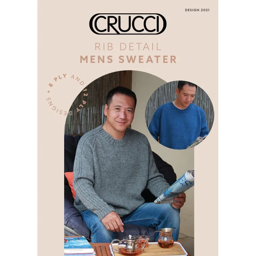 Crucci Men's Ribbed Detail Sweater Knitting Pattern for 8Ply  and 12Ply Chunky Yarns