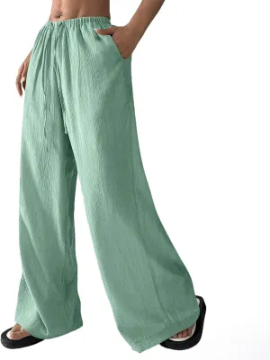 Cruise Pants for Women 2025 Vacation Outfits Drawstring Flowy Casual Pants with Pockets Wide Leg Lightweight Beach Sweatpants