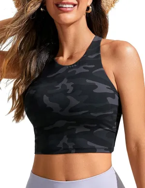 CRZ YOGA Womens Racerback Bikini Tops Quick Dry High Neck Modest Swimsuit Padded Sports Bathing Suit