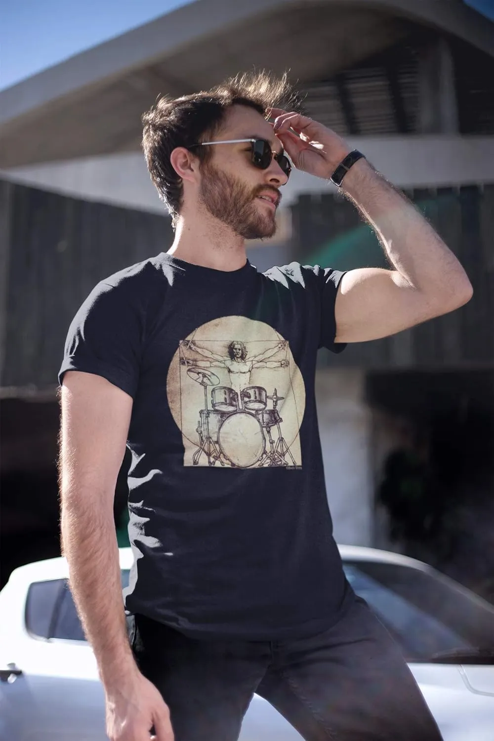 Da Vinci Drummer - Mens or Womens Organic Cotton Unisex Drumming T-Shirt