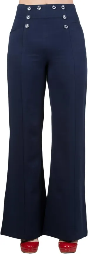 Dancing Days 50's Vintage Sailor High Waist Double Buttoned Wide Leg Flare Pants