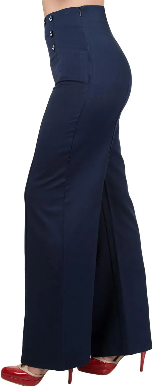 Dancing Days 50's Vintage Sailor High Waist Double Buttoned Wide Leg Flare Pants