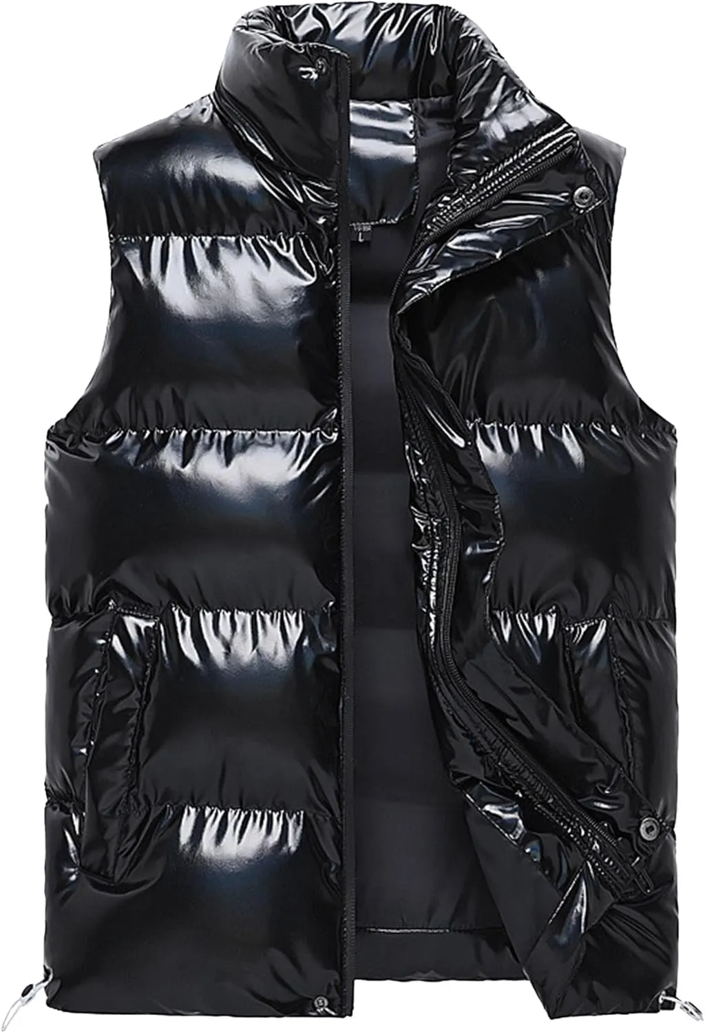 DGHM-JLMY Men Glossy Slim Casual Warm Down Cotton Vest Sleeveless Casual Shiny Zip Puffer Jacket Cotton Padded Down Waistcoat