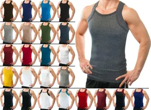 Different Touch 12 Pack Bulk Lot Men Cotton Tank Tops Square Cut Muscle Rib A-Shirts Random Assorted Colors