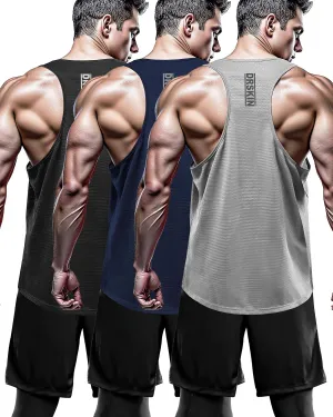DRSKIN Men's 4, 3 or 1 Pack Tank Tops Sleeveless Shirts Y-Back Muscle Mesh Gym Training Athletic Workout Dry Fit