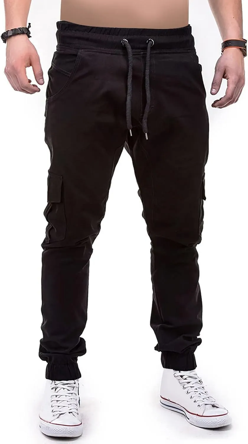 DuDubaby Mens Lounge Pants Mens Stretch Pants Overalls Drawstring Multi Pocket Casual Pants Hiking Pants Cotton Twill Pants