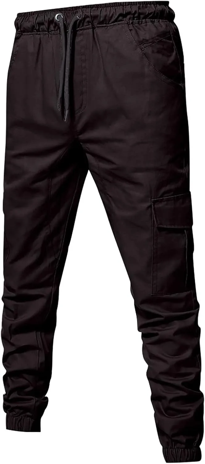 DuDubaby Mens Lounge Pants Mens Stretch Pants Overalls Drawstring Multi Pocket Casual Pants Hiking Pants Cotton Twill Pants