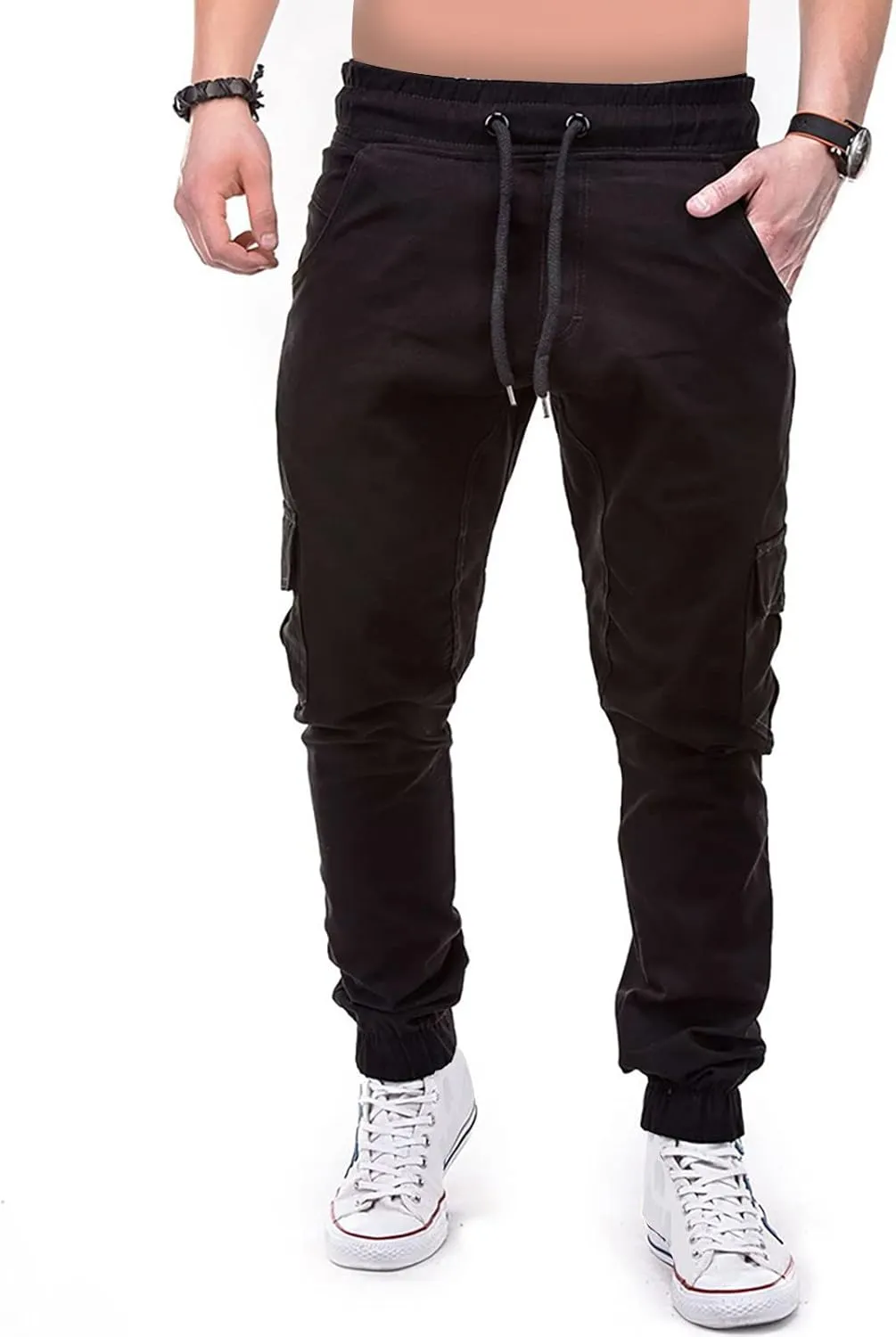 DuDubaby Mens Lounge Pants Mens Stretch Pants Overalls Drawstring Multi Pocket Casual Pants Hiking Pants Cotton Twill Pants