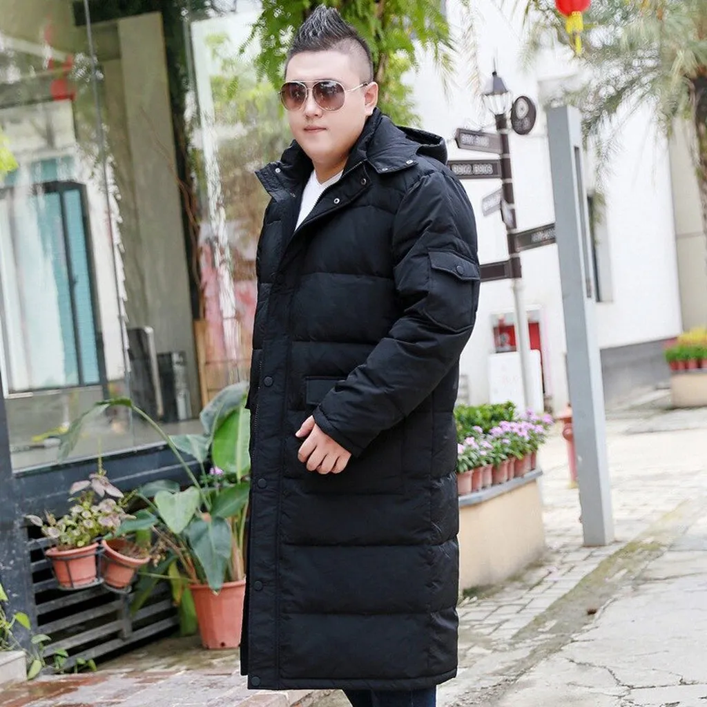 Extra Large Men's Over-The-Knee Down Jacket Plus Fertilizer to Increase the Long Section Thickening Down Cold Coat  10XL 9XL 8XL