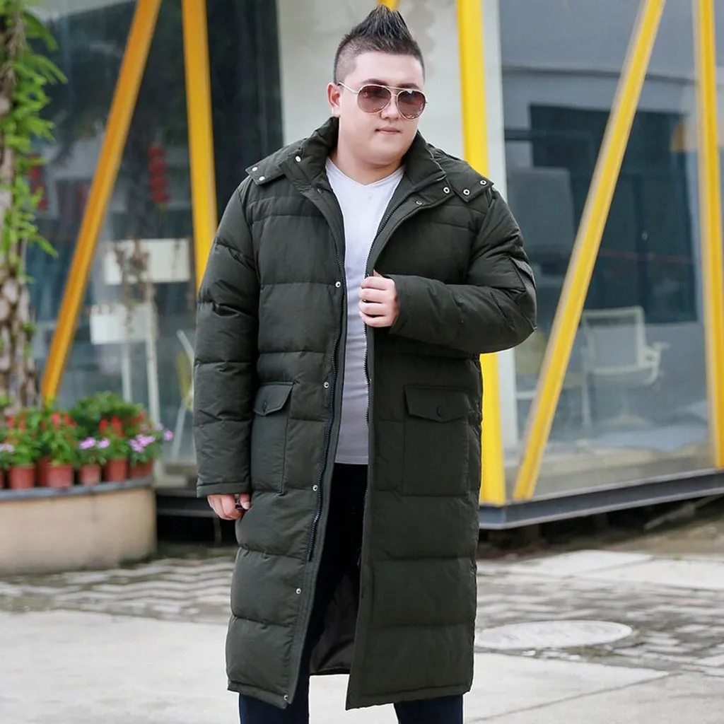 Extra Large Men's Over-The-Knee Down Jacket Plus Fertilizer to Increase the Long Section Thickening Down Cold Coat  10XL 9XL 8XL