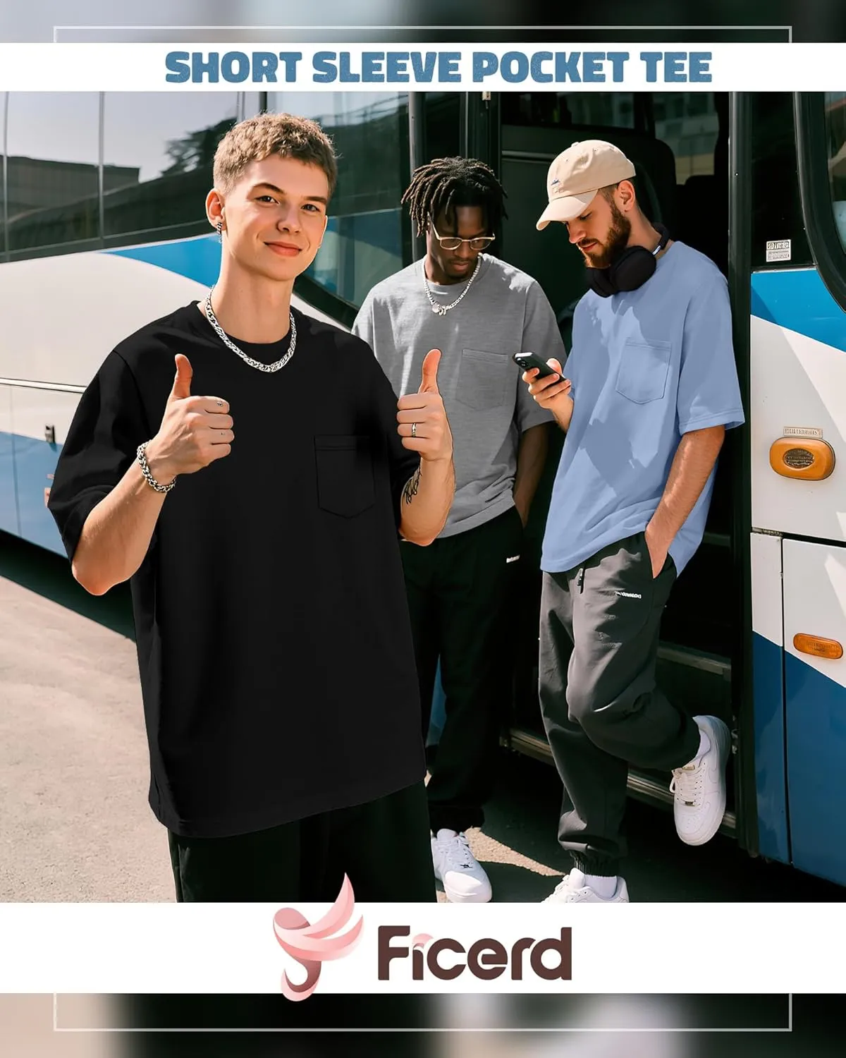 Ficerd 4 Pack Mens Big and Tall Shirts, Short Sleeve Pocket Tee Heavyweight Crew Neck Cotton Tops Loose Fit Casual T Shirt
